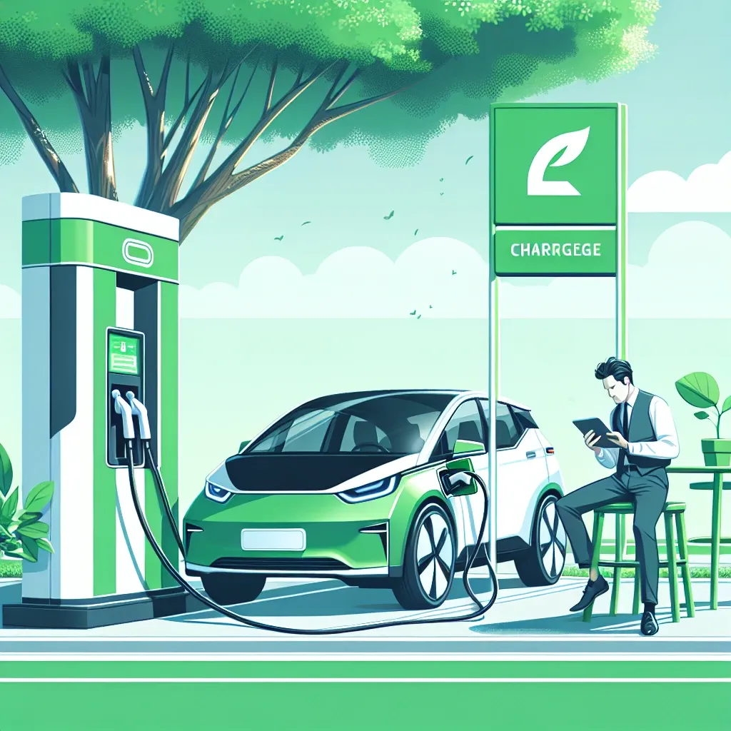 "Lyft Green Driver Rewards Program: Image depicting a Lyft driver charging an electric vehicle at a public charging station, highlighting the initiative's focus on sustainability and EV charging credits."