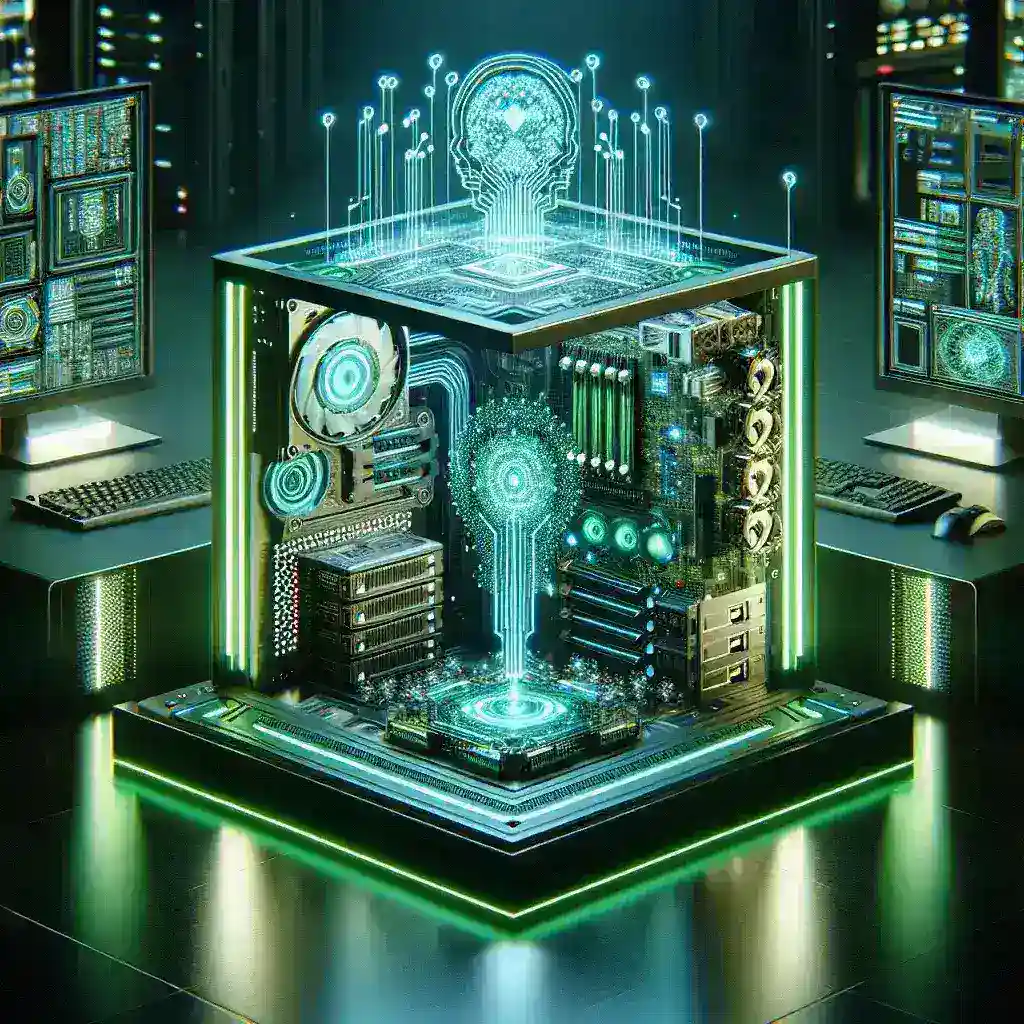 "Close-up of an Nvidia AI PC showcasing advanced hardware components, illustrating hybrid OS optimizations discussed in the article 'Why Nvidia AI PCs Might Carry Their Own Hybrid OS Optimizations'"