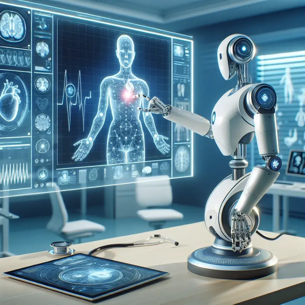 "Telemedicine robot conducting a remote physical examination with advanced haptic feedback technology, showcasing the future of healthcare innovation."